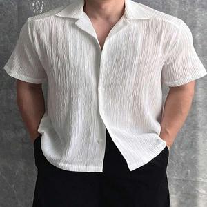 Camisa de franela arrugada informal para hombre, manga corta, antiarrugas y transpirable, patrón estampado de suministro ODM - Product Image 5