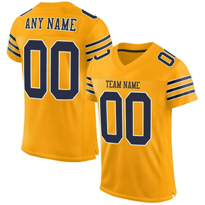 Custom Yellow Navy Blue <b>Football</b> Jersey V Neck Short American <b>Football</b> Uniform Team Name Number Printed Breathable - Product Image 1