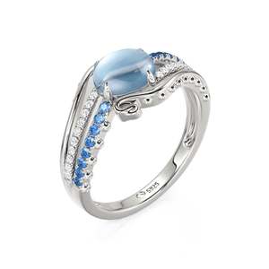 Jeulia Bypass Ocean <b>Wave</b> Oval Blue Topaz Fashion Engagement <b>Ring</b> - Product Image 2