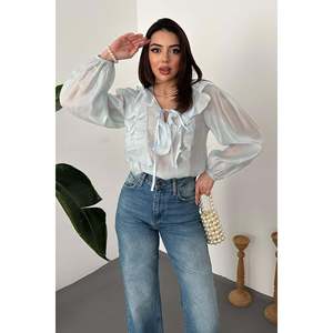 Blusa Azul con Volantes - Azul - Product Image 2