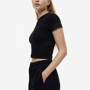 Vente en gros de sweatshirt de couleur unie en coton à la mode d'été personnalisé style athlétique haut logo ceinture bouton sexy court décontracté - Product Image 4