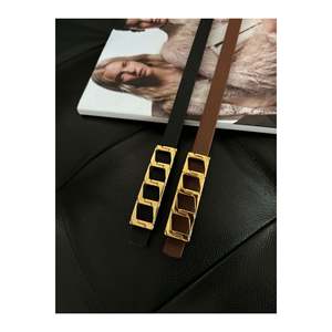 Offre spéciale 2 pièces : Ceinture basique pour femme, ceinture pour veste, ceinture pour robe avec boucle à chaîne fine - NOIR-BRUN - Product Image 2