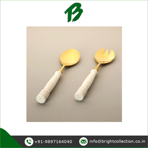 Prix de marché fiable de bonne qualité plaqué or avec poignée en os blanc ensemble de service à salade disponible pour les vendeurs mondiaux - Product Image 4