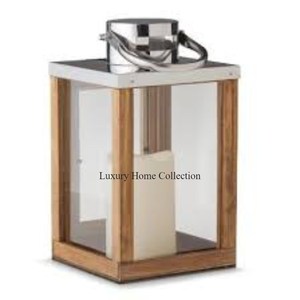 Handcrafted Tabletop Designer <b>Lantern</b> Decorative Wooden and Stainless Steel Material Shiny Polished Admirable Look Candle Holder - Product Image 2