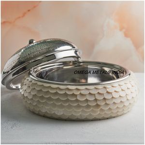 Casserole et marmite vertes incrustées de nacres avec couvercle de finition argenté Casserole de haute qualité pour la maison et l'hôtel - Product Image 4