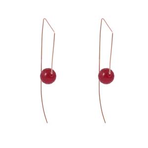 ต่างหูชุบทอง18K แวววาวลูกปัดหยกสีแดงเครื่องประดับอินเทรนด์มาใหม่สำหรับปาร์ตี้งานแต่งงานของขวัญประจำวัน - Product Image 2