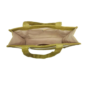 Premium quality jute shopping bag with all <b>over</b> printing weaving padded handle with zipper & puller manufactured in West Bengal - Product Image 3