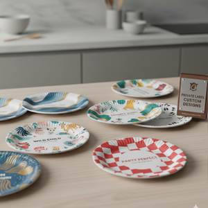 Assiettes en papier jetables cannelées de 15 cm, écologiques et biodégradables, avec logo personnalisé, pour la restauration, les fêtes et le service alimentaire. - Product Image 3
