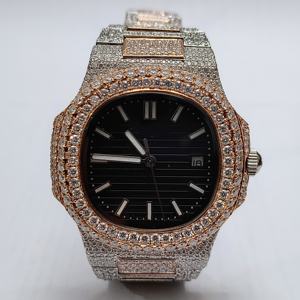 Diamond <b>Watch</b> Premium Luxury Hip Hop Mechanical Stainless Steel Customized Gold Plated <b>Black</b> Iced VVS Moissanite ETA Movement - Product Image 5