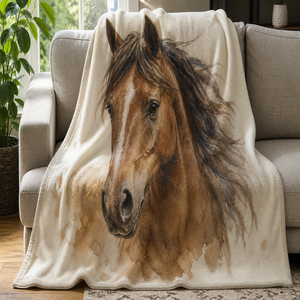 Custom Printed Throw <b>Blanket</b> <b>Personalized</b> Horse Portrait Gift Sublimation Flannel Fleece Polyester - Product Image 1