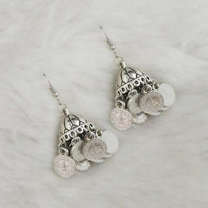 Jeweljunk Oxidised Jhumki Ethnic Style Trendy <b>Silver</b> Beads Charm <b>Hoop</b> Earrings 1309367 Key Pattern for Weddings - Product Image 1