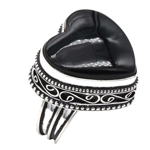 Bague fine pour femme en forme de cœur, pierre précieuse en onyx noir, coupe ovale, multi-pierres précieuses, lunette pour fiançailles, fête de mariage - Product Image 2