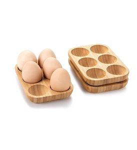 Mini juego de bandejas para huevos de madera de bambú (18 agujeros) 3 estantes pequeños Soporte para huevos de madera rústica Premium para huevos rellenos Juego utilizable de 3 - Product Image 1