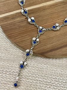 925 plata esterlina hecha a mano lapislázuli atado Lariat collar con caballo salvaje rodio chapado en oro piedras preciosas joyería regalo para ella - Product Image 2