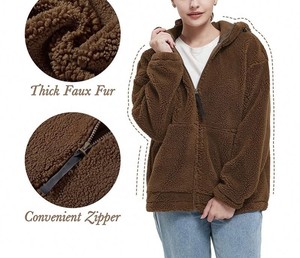 Customized Women's Warm Fleece Sherpa <b>Jackets</b> Hooded Faux <b>Shearling</b> Coats Oversized Winter Zipper Outwear Lady Sherpa <b>Jacket</b> - Product Image 2