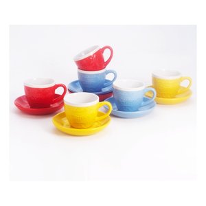 Set of 6 ceramic coffee <b>cups</b> with <b>saucers</b>, RUBY, assorted colors, Art. 44 - Product Image 1
