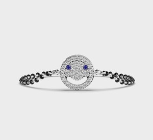 IGI Certified Lab Grown Round Diamond Smiley Charm Mangalsutra <b>Bracelet</b> in <b>Solid</b> 925 Sterling <b>Silver</b> - Product Image 1