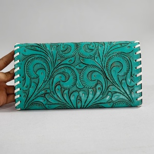 New Pattern Luxury Brand Floral Hand Tooled Western Style Genuine Leather Famous Cowgirl <b>Wallet</b> Wristlet Women Fashion Clutch - Product Image 3
