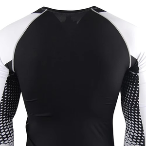 Men Full Sleeve Rash Guard Black White Geometric <b>Print</b> Quick Dry Polyester Sport Shirt - Product Image 6