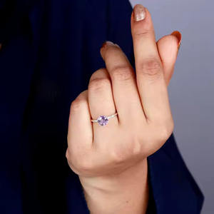 Banda minimalista de Plata de Ley 925, anillo de boda clásico con piedras preciosas, piedra amatista, compromiso, fiesta, aniversario, anillos finos - Product Image 6