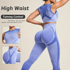 Vêtements de sport sur mesure pour femmes pour l'entraînement en cours d'exécution haute élastique respirant soutien-gorge court Leggings dentelle bouton décor solide Gym - Product Image 4