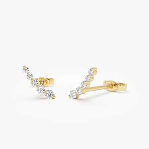 14K Gold Natural <b>Diamond</b> Crawler Stud Earrings 0.12 Ctw VS Clarity G Color <b>Diamond</b> Stud Earring Direct Manufacturer of Ear Studs - Product Image 1