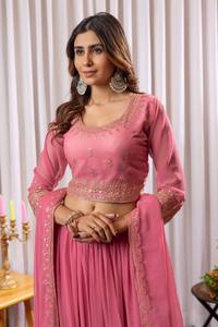 A-Line Mezcla de seda Bordado pesado Semicosido Nupcial Lehenga Choli Set Incluye Net Dupatta Lavable Natural para fiesta - Product Image 3