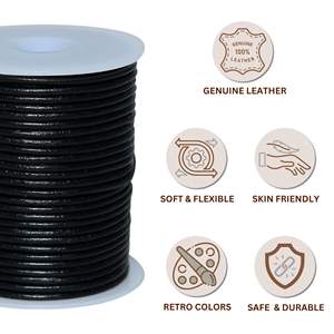 Cordon rond en cuir véritable de 2 mm - Non-cassable, écologique, longueur 20 m pour la fabrication d'accessoires de bijoux, les techniques de nouage et de tressage - Product Image 2