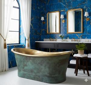 Baignoire ovale autoportante élégante en laiton, fabriquée à la main, finition patine laiton, accessoire de salle de bain classique de luxe, écologique, pour bain vapeur - Product Image 2