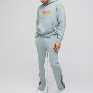 OEM/ODM logo de broderie personnalisé 100% coton français éponge ensemble sweat à capuche lourd tenue décontracté joggers évasés sweat à capuche surdimensionné solide - Product Image 4