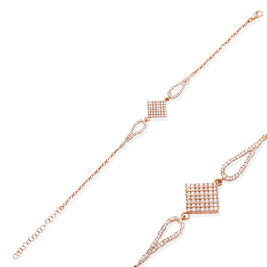 Lozenge Design Clear Zircon Stone Charm Bracelet Gold Plated Handmade Turkish 925 Sterling <b>Silver</b> Jewelry for <b>Women</b> Gift Party - Product Image 3