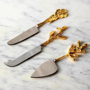 Cheese Spreader Polished Butter Slicer Full Gold Leaf Handle Tableware Royal Silver Plated Stainless Steel Slicer - Product Image 3