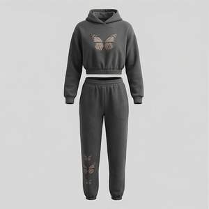 Trending Custom Wholesale Butterfly <b>Women</b> Tracksuit Thick <b>Fleece</b> Pullover Hoodie <b>Jogger</b> Sets Plain <b>Women</b> Tracksuit Sportswear - Product Image 1