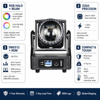 Tête mobile 150W RGBL Tornado Kaleidoscope DMX512 RDM avec anneau LED 24 RGB et effet de faisceau rotatif, gradation 32 bits pour DJ, soirées, scènes et clubs