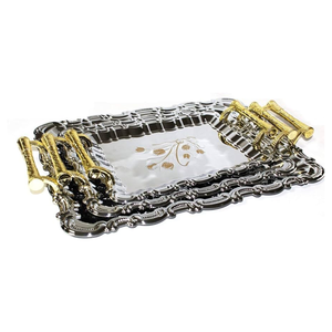 Hot Trendy Designer Handle Aluminio DecorativeTray Texturas Diseño Bandeja de metal Navidad Hogar Hotel y restaurante - Product Image 3