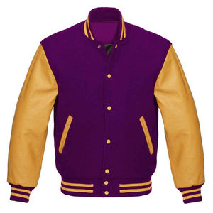 Abrigo de invierno de béisbol de cuero genuino con cuello levantado de alta calidad Letterman bordado decoración CollegeBaseballjacket para hombres - Product Image 5