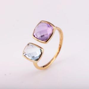 Bague en argent sterling 925 de qualité supérieure en or 14 carats et plaqué rhodium, topaze bleue naturelle et améthyste, bague fine en diamant pour cadeaux de fête - Product Image 2