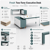 Bureau de direction moderne en forme de L avec armoire latérale, panneau de particules mélaminé E1, structure en acier, mobilier pour directeur général