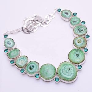 925 <b>Solid</b> <b>Silver</b> <b>Necklace</b> with Natural Solar Quartz Druzy Gemstone Vintage Link Chain for Gift Number Shape/Pattern - Product Image 1