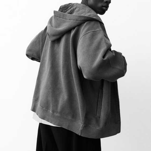 Sweat à capuche décontracté en coton doux 100 % avec fermeture éclair, broderie, cordon de serrage réglable, poche kangourou, coupe oversize, doublé et écologique - Product Image 3