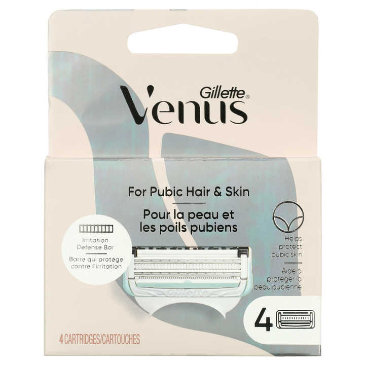 Venus for Pubic Hair and Skin Women's Razor Blade Refills, 4 Count