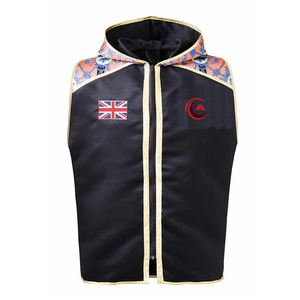 Combo de chaqueta y pantalones cortos con capucha y chaleco de anillo de satén sin mangas de color sólido para boxeo, equipo de entrenamiento versátil - Product Image 1