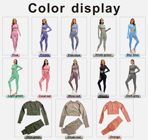 Conjunto de Top corto deportivo ligero de secado rápido para mujer-Top de Yoga de manga larga con cierre de cintura elástica impermeable transpirable - Product Image 4