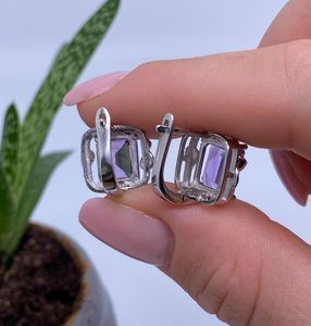 Boucles d'oreilles en améthyste naturelle, argent sterling 925 plaqué or, design mignon, bijoux fins pour femmes, cadeau pour anniversaire ou fête - Product Image 4