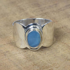 แหวนโอปอลเอธิโอเปียสีน้ำเงินธรรมชาติ ทำด้วยมือ เงินแท้ 925 เครื่องประดับพลอยสำหรับผู้หญิง ของขวัญวันเกิดเดือนตุลาคม ของขวัญวันครบรอบ - Product Image 1