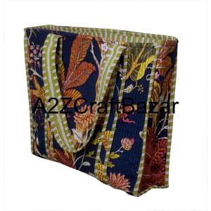 Bolsa de Playa Grande de Algodón Acolchado a Rayas Hecha a Mano para Mujer, Bolsa de Compras Bohemia India Ecológica con Estampado de Bloques - Product Image 4