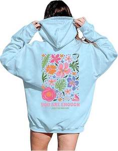 Sudadera con Capucha para Mujer, Forrada, con Estampado Floral y Letras, Manga Corta, Estilo Urbano, Tejido de Punto, Otoño - Product Image 6
