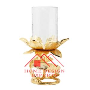 เชิงเทียนโลหะทำด้วยมือสีทอง-เฮอร์ริเคนทีเชิงเทียนสีทองพร้อมเชิงเทียนแก้ว - Product Image 1