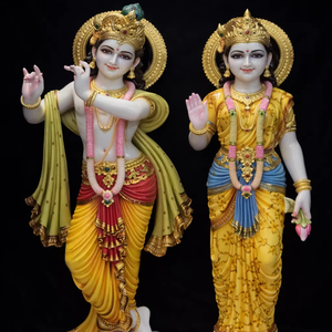 Lujo blanco Makrana mármol tradicional Radha Krishna estatua pavo real para jardín posición de pie uso adoración templo Decoración - Product Image 1