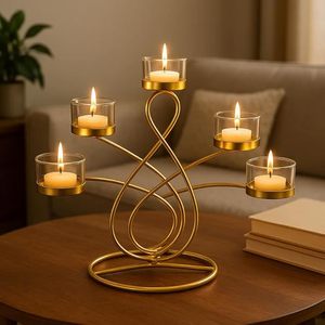 Support de bougie en métal unique et luxueux pour la décoration de la maison, support de bougie pour table de mariage, décoration de pot à bougie pour la maison - Product Image 3